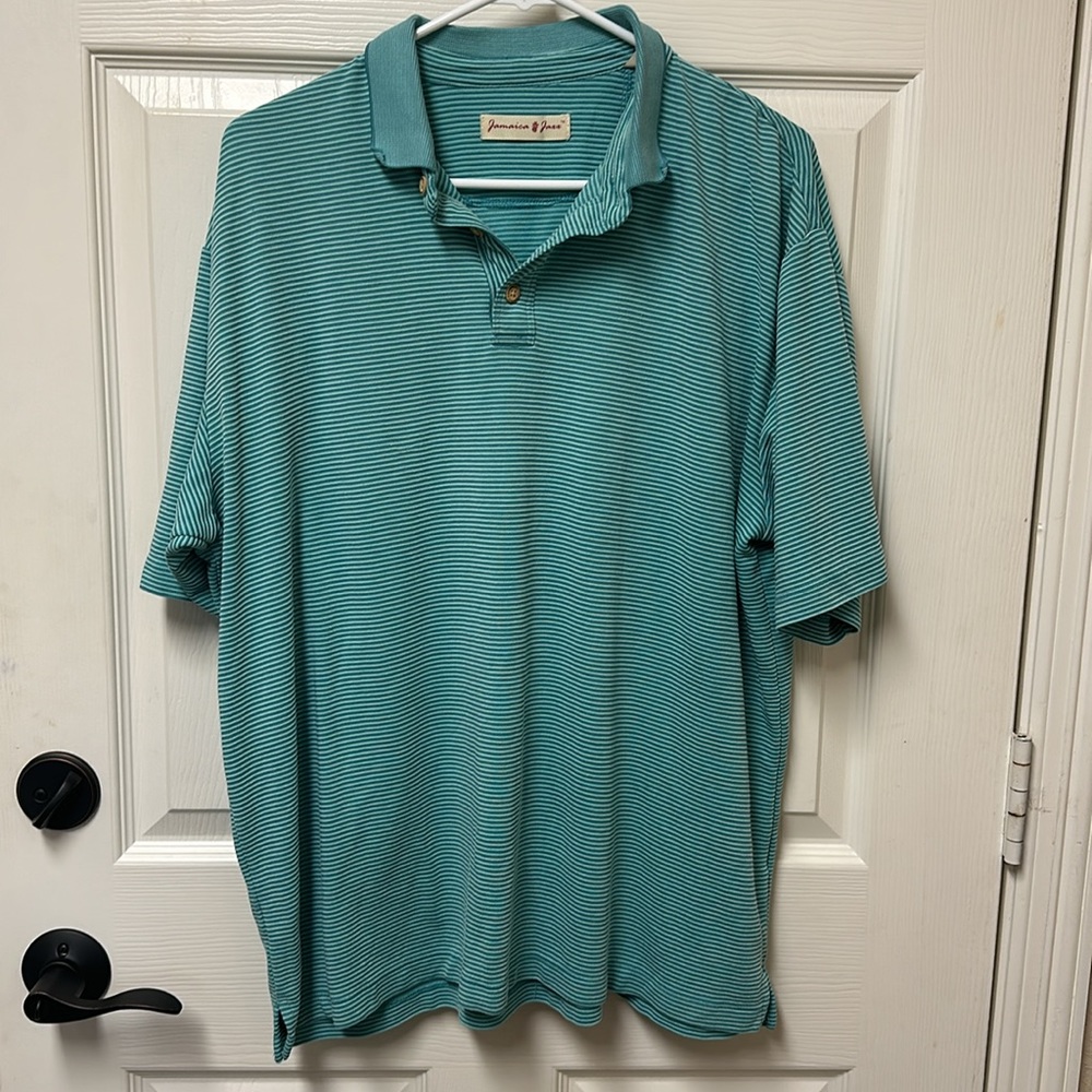 Jamaica Jaxx Polo Shirt Men's XL Blue Striped Short Sleeve Casual